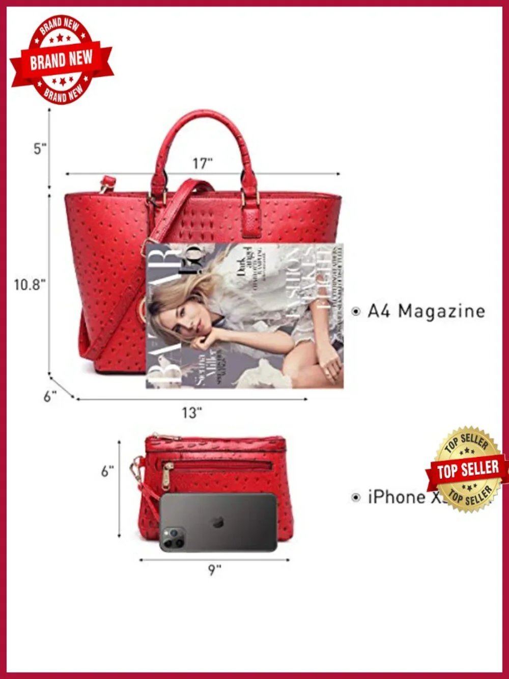 Vegan Leather Satchel Tote Bag with Matching Clutch and Tassel